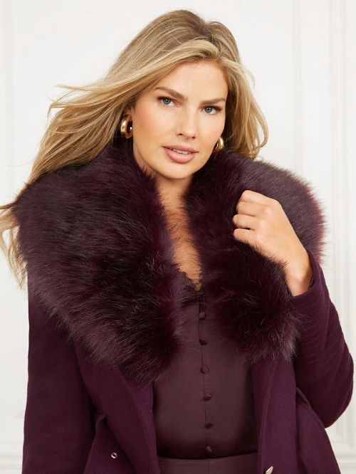 Guess Loreta Wool-Blend Coat Paars | GUESS-SN28038