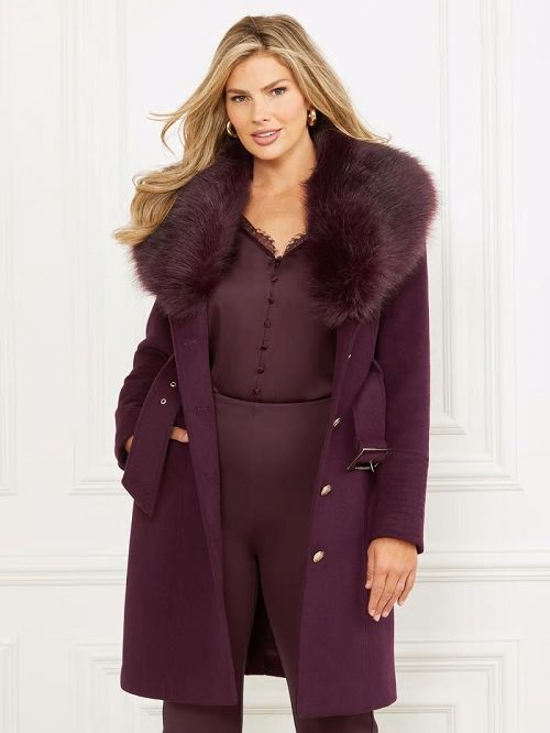 Guess Loreta Wool-Blend Coat Paars | GUESS-SN28038