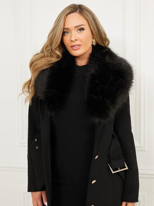 Guess Loreta Wool-Blend Coat Zwart | GUESS-SN28045
