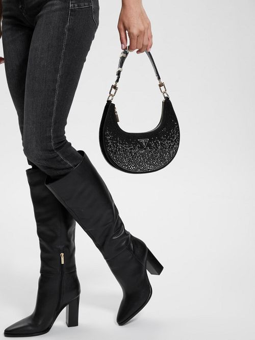 Guess Lua Rhinestone Shoulder Bag Zwart | GUESS-SN29088