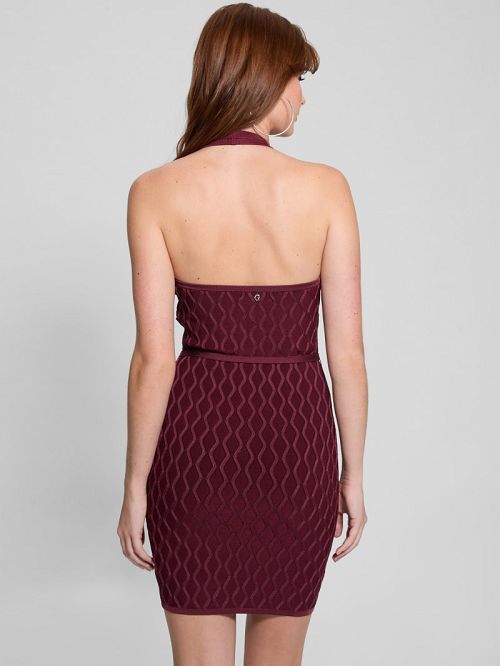 Guess Lucia Belted Wavy Sweater Dress Rood | GUESS-SN27045
