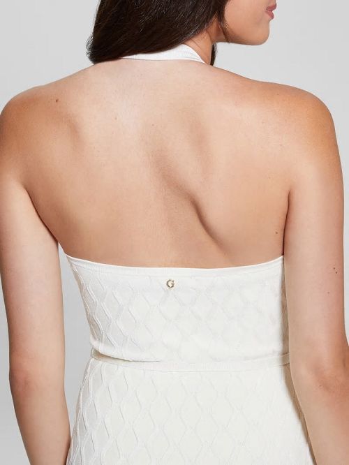 Guess Lucia Belted Wavy Sweater Dress Wit | GUESS-SN26825