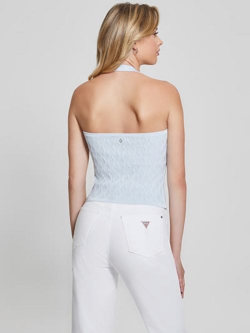 Guess Lucia Wavy Sweater Halter Top Blauw | GUESS-SN27798