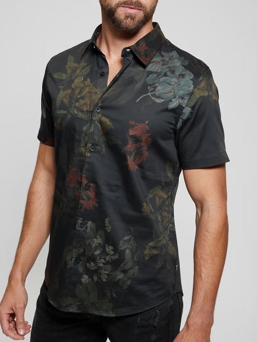 Guess Luxe Dark Floral Shirt Zwart | GUESS-SN31292