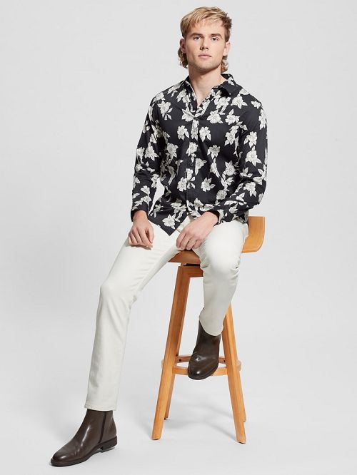 Guess Luxe Magnolia Shirt Zwart Wit | GUESS-SN31138