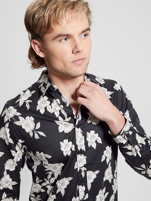 Guess Luxe Magnolia Shirt Zwart Wit | GUESS-SN31138