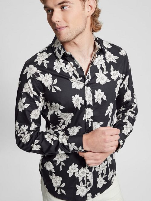 Guess Luxe Magnolia Shirt Zwart Wit | GUESS-SN31138