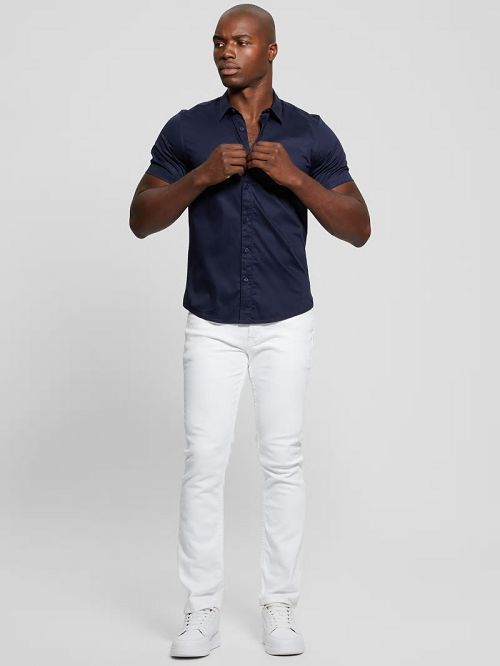 Guess Luxe Stretch Short-Sleeve Shirt Blauw | GUESS-SN31266
