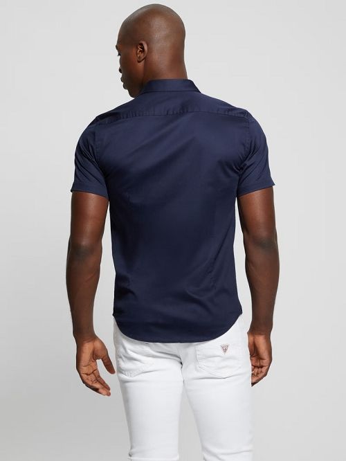 Guess Luxe Stretch Short-Sleeve Shirt Blauw | GUESS-SN31266