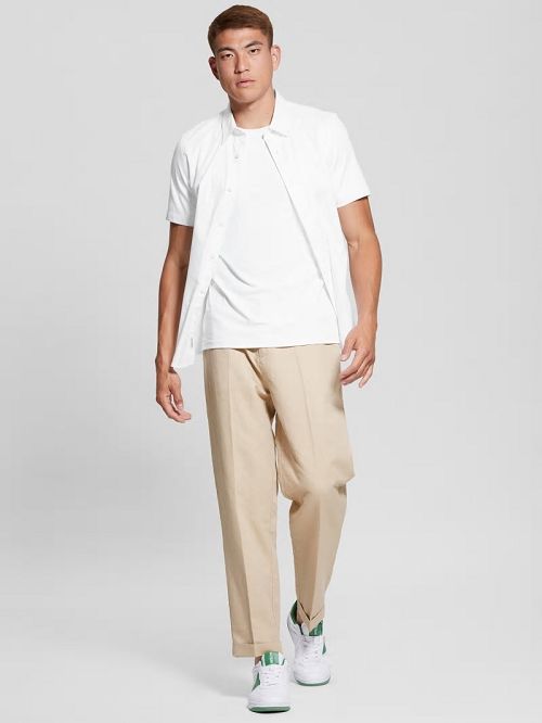 Guess Luxe Stretch Short-Sleeve Shirt Wit | GUESS-SN31112