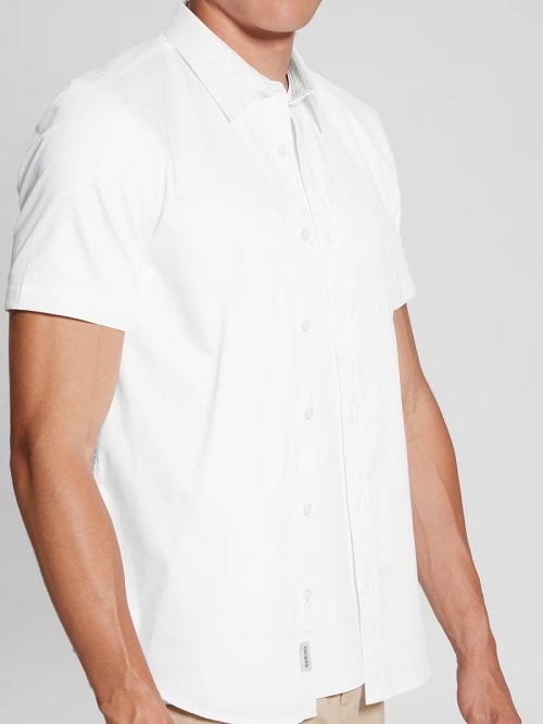 Guess Luxe Stretch Short-Sleeve Shirt Wit | GUESS-SN31112