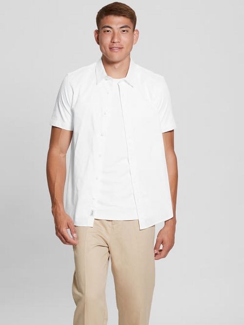 Guess Luxe Stretch Short-Sleeve Shirt Wit | GUESS-SN31112
