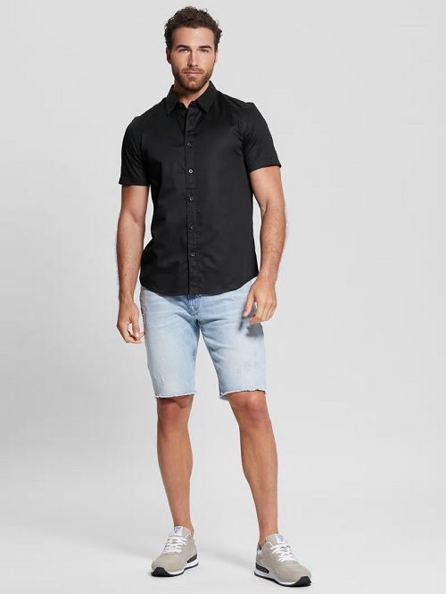 Guess Luxe Stretch Short-Sleeve Shirt Zwart | GUESS-SN31282