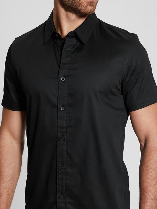 Guess Luxe Stretch Short-Sleeve Shirt Zwart | GUESS-SN31282