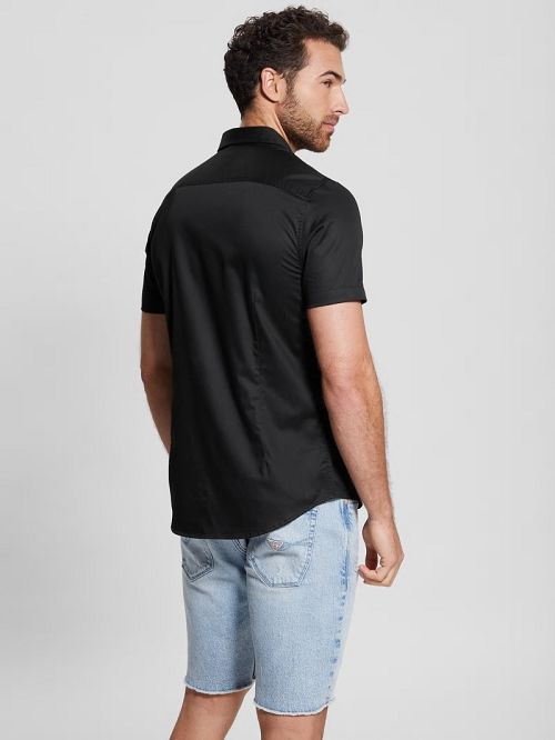 Guess Luxe Stretch Short-Sleeve Shirt Zwart | GUESS-SN31282