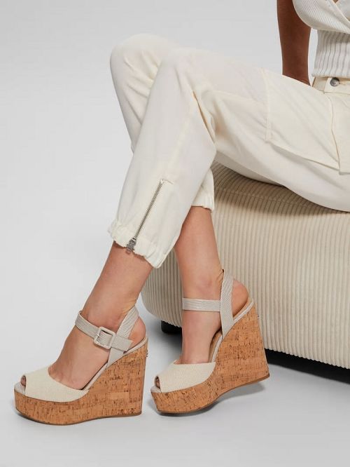 Guess Lyrica Linen Wedges Beige | GUESS-SN29638