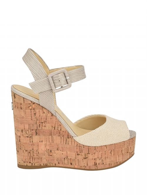 Guess Lyrica Linen Wedges Beige | GUESS-SN29638