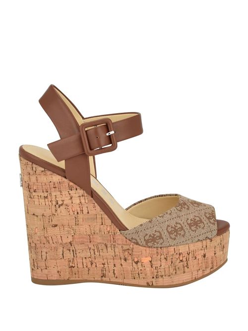 Guess Lyrica Linen Wedges Bruin | GUESS-SN29656
