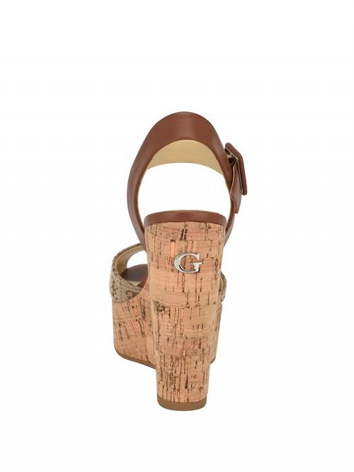 Guess Lyrica Linen Wedges Bruin | GUESS-SN29656