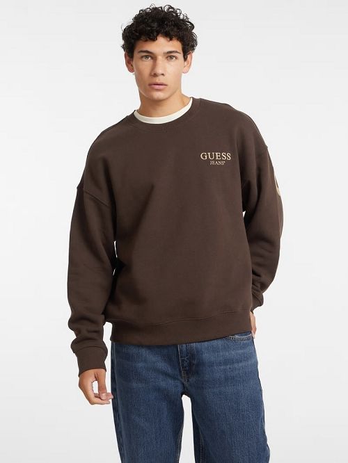 Guess Macro Logo Crewneck Sweatshirt Bruin | GUESS-SN30987