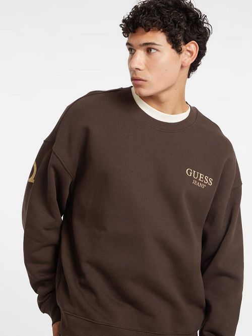 Guess Macro Logo Crewneck Sweatshirt Bruin | GUESS-SN30987