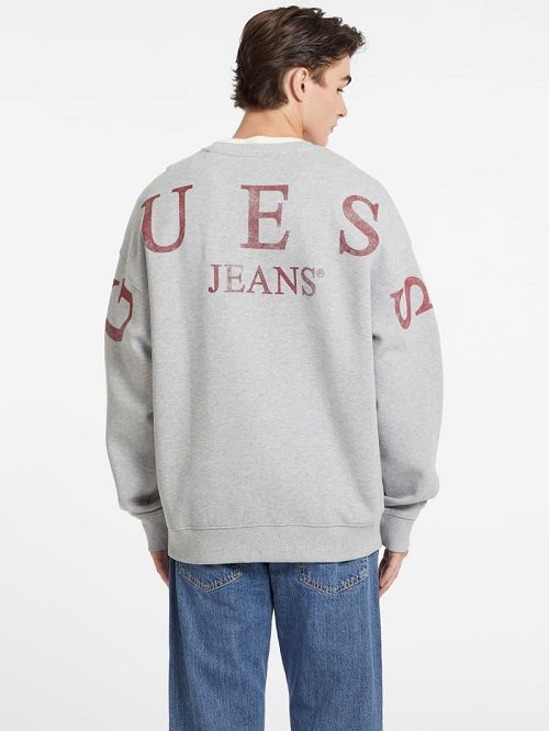 Guess Macro Logo Crewneck Sweatshirt Grijs | GUESS-SN30998
