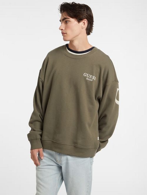 Guess Macro Logo Crewneck Sweatshirt Groen | GUESS-SN30889