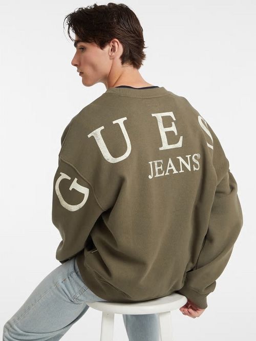 Guess Macro Logo Crewneck Sweatshirt Groen | GUESS-SN30889