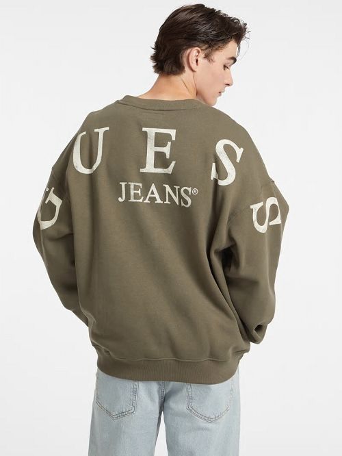 Guess Macro Logo Crewneck Sweatshirt Groen | GUESS-SN30889