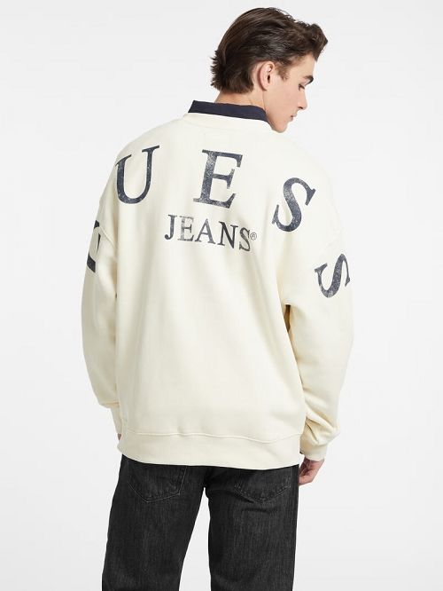 Guess Macro Logo Crewneck Sweatshirt Wit | GUESS-SN30988