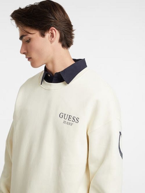 Guess Macro Logo Crewneck Sweatshirt Wit | GUESS-SN30988