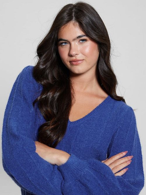 Guess Madeline Textured V-Neck Sweater Blauw | GUESS-SN27762