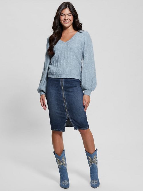 Guess Madeline Textured V-Neck Sweater Blauw | GUESS-SN27766