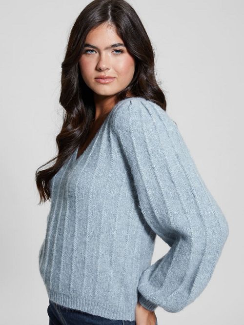Guess Madeline Textured V-Neck Sweater Blauw | GUESS-SN27766