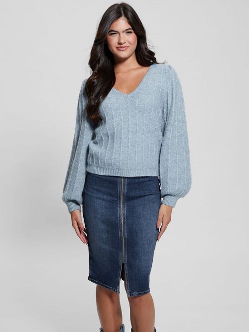 Guess Madeline Textured V-Neck Sweater Blauw | GUESS-SN27766