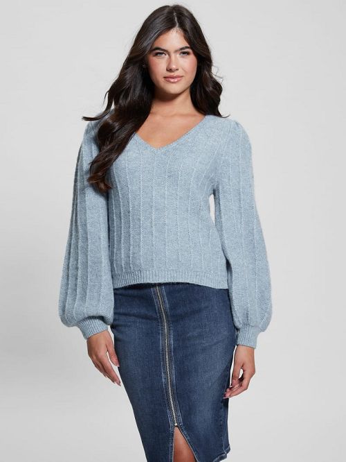 Guess Madeline Textured V-Neck Sweater Blauw | GUESS-SN27766