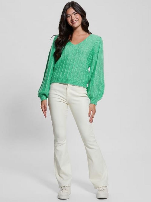 Guess Madeline Textured V-Neck Sweater Groen | GUESS-SN27695