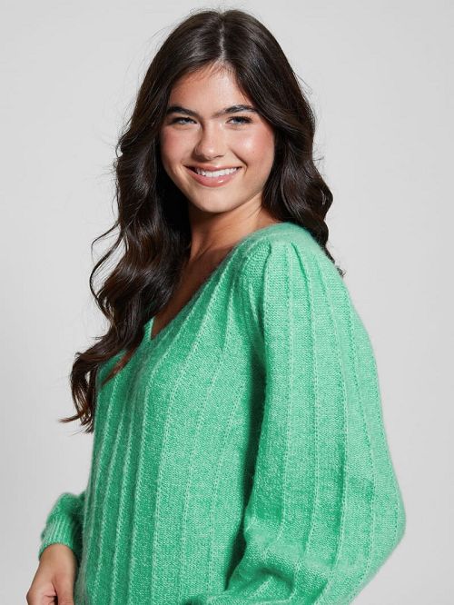 Guess Madeline Textured V-Neck Sweater Groen | GUESS-SN27695