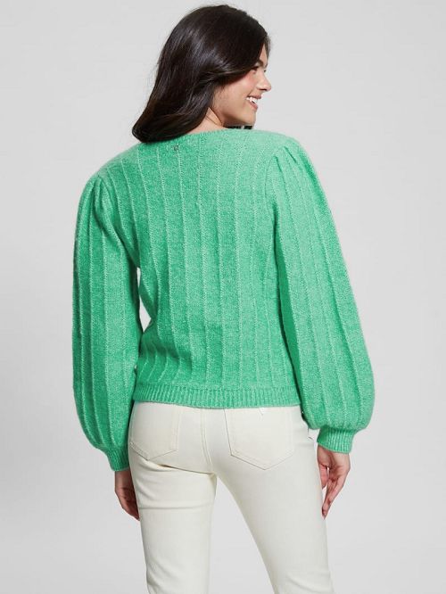 Guess Madeline Textured V-Neck Sweater Groen | GUESS-SN27695