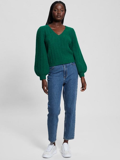 Guess Madeline Textured V-Neck Sweater Groen | GUESS-SN27763