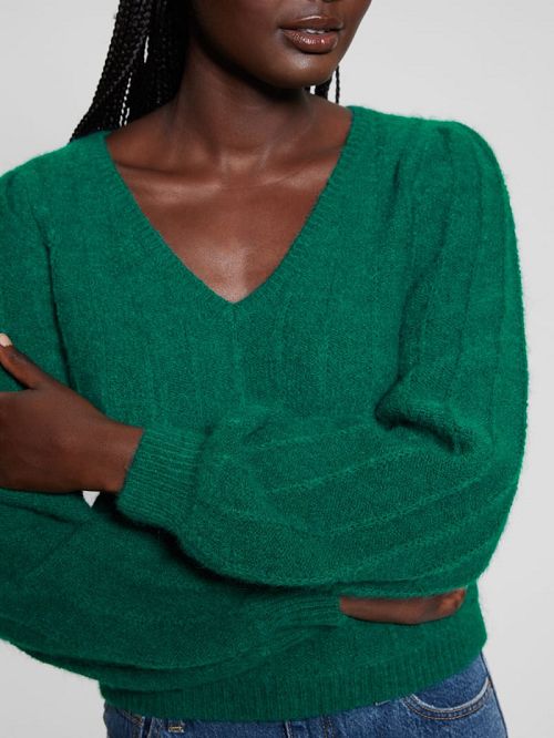 Guess Madeline Textured V-Neck Sweater Groen | GUESS-SN27763