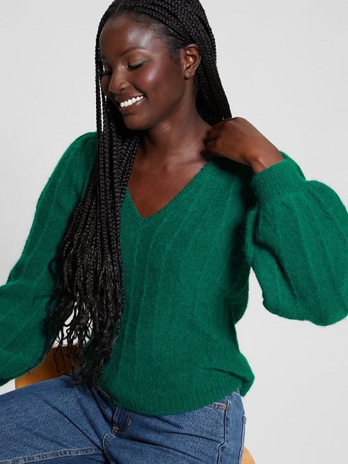 Guess Madeline Textured V-Neck Sweater Groen | GUESS-SN27763