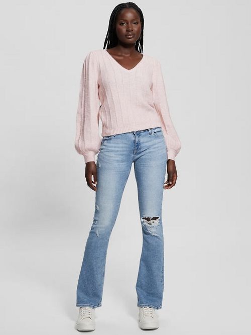 Guess Madeline Textured V-Neck Sweater Roze | GUESS-SN27680