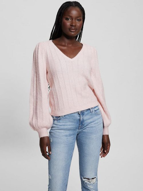 Guess Madeline Textured V-Neck Sweater Roze | GUESS-SN27680
