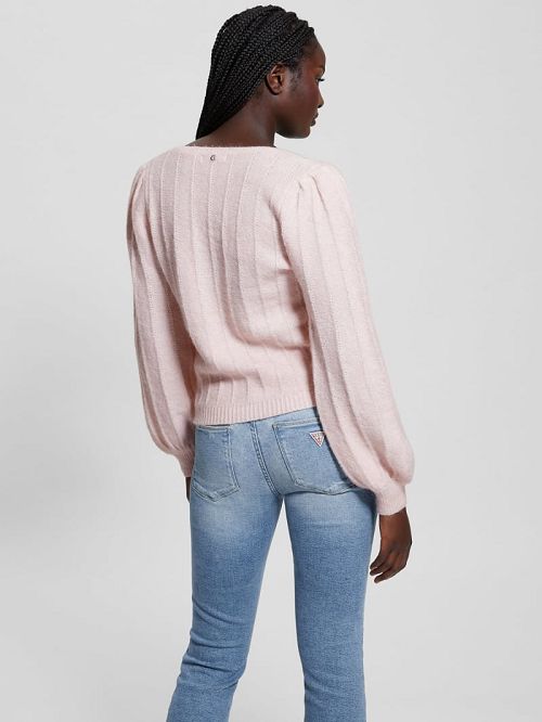 Guess Madeline Textured V-Neck Sweater Roze | GUESS-SN27680