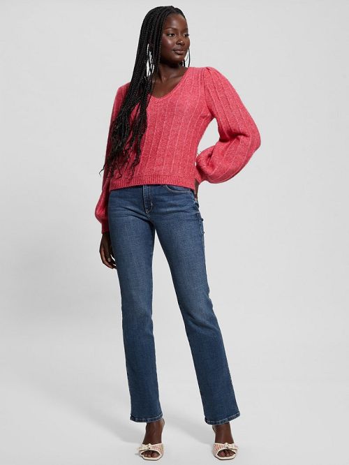 Guess Madeline Textured V-Neck Sweater Roze | GUESS-SN27685