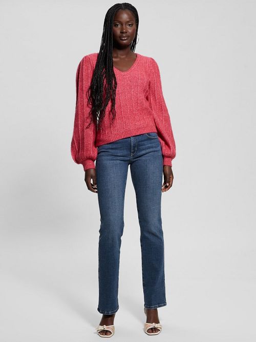 Guess Madeline Textured V-Neck Sweater Roze | GUESS-SN27685