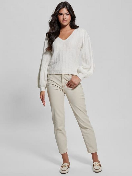 Guess Madeline Textured V-Neck Sweater Wit | GUESS-SN27712