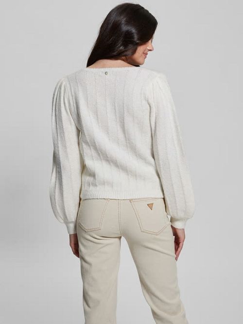Guess Madeline Textured V-Neck Sweater Wit | GUESS-SN27712