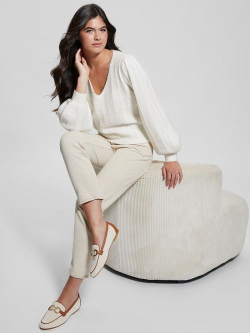 Guess Madeline Textured V-Neck Sweater Wit | GUESS-SN27712